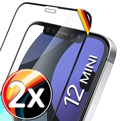 Afbeelding van UTECTION 2X Full screen volledig glas 3D voor iPhone 12 Mini (5.4&quot;) perfecte installatie dankzij frame premium protector 9H volledige bescherming folie beschermfolie beschermglas 2 stuks