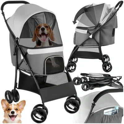 Afbeelding van tectake Hondenwagen hondenbuggy honden pet stroller buggy, inklapbaar, geveerd, 2 veiligheidsgordels