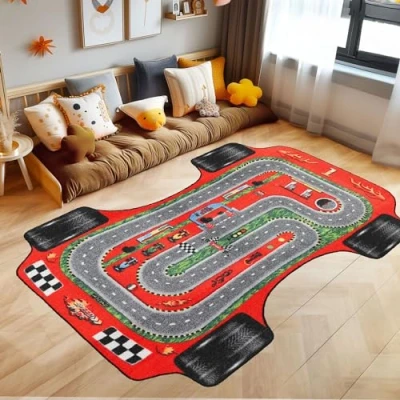 Afbeelding van Kindertapijten, renbaan, Vloerkleed Rood, 140 x 200 cm, Tapijten voor kinderen, kinderkamer