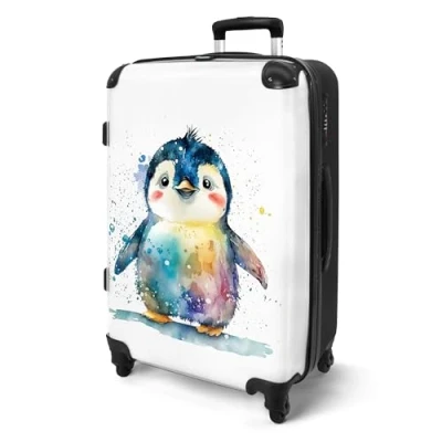 Afbeelding van NoBoringSuitcases.com Grote koffer Kinderkoffer wit geschikt voor jongens en meisjes Reiskoffer medium met 4 wielen kids Trolley op wieltjes 60 liter Bagage rolkoffer groot kinderen Ruimbagage valies 20kg Hardcase slot Suitcase XL