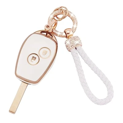 Afbeelding van Koaudb Autosleutel Fob Cover Protection Fit voor Clio Kangoo Megane Laguna Modus Dacia Twingo 2 knoppen Smart Key Case Soft TPU met Bling Sleutelhanger (Rnl 2R)