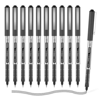 Afbeelding van Shuttle Art Rollerball pennen, 10 stuks 0,5 mm extra fijne punt zwarte vloeibare inkt sneldrogende en duurzame voor schrijven, journaling, notities maken,