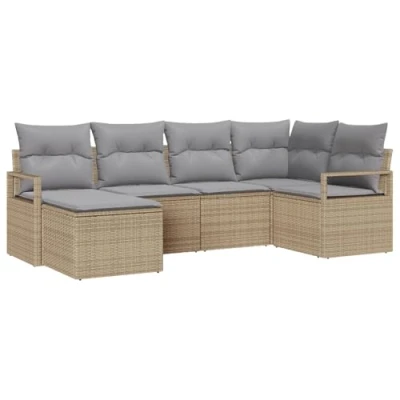 Afbeelding van vidaXL 6 delige tuinsofa set met kussens beige poly rattan, 2 zit rattan