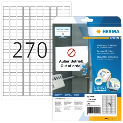 Afbeelding van Etiket HERMA 10000 17.8x10mm verwijderbaar wit 6750 etiketten