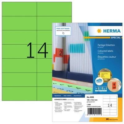 Afbeelding van Etiketten A4 gr�n 105x42,3mm Papier matt 1400 St.
