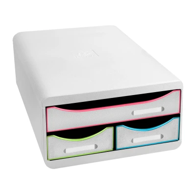 Afbeelding van Exacompta ref. 311913D Ladebox Bureau kantoor SMALL BOX MINI met 3 laden 1 lade voor A4+ documenten 2 dunne schrijfgerei Afmetingen: 347 x 278 130 mm Wit/leekleurig/wit