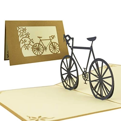 Afbeelding van Pop Up kaart fiets, Cadeaubon, Fietsbon, Uitnodiging voor een fietstocht, Weekend fietsen, 3D vouwkaart inclusief enveloppe, T05, Bruin, Zwart