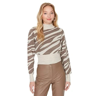 Afbeelding van Trendyol Smaragdgroene Zebrapatroon Crop Gebreide Trui Twoaw21Kz0010