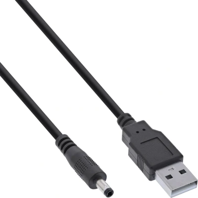 Afbeelding van InLine® USB DC Voedingsadapterkabel, A male naar 4,0 x 1,70 mm holle stekker, zwart, 1 m