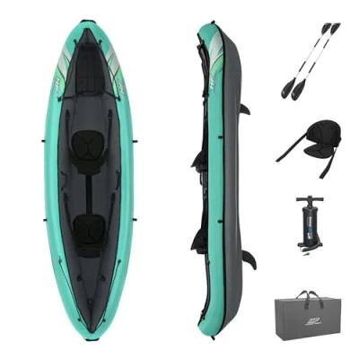 Afbeelding van Bestway Hydro Force Ventura Elite X2 kajakset Opblaasbare bootset met handpomp, peddels, stoelen, vinnen en opbergtas Tweezitter