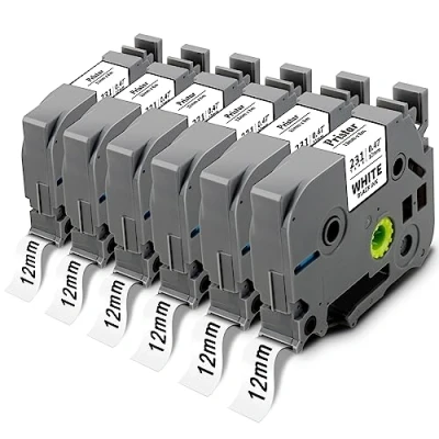 Afbeelding van Pristar 12 mm, 0,47 tape, compatibel met Brother P touch Tze 231, TZe231, TZ231, tape gelamineerd voor PT H107B, E110, D400, H110, H100, H105, D600VP D210, 1000