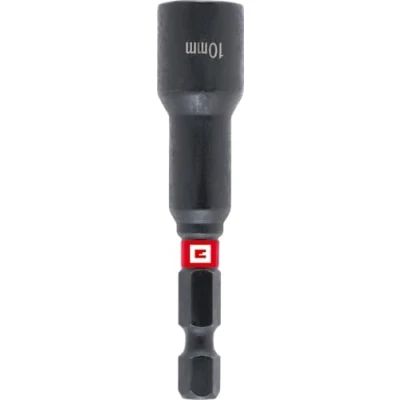 Afbeelding van Einhell Magnetische impact zeskantige dopsleutel met 1/4 inch E 6,3 schacht, 10 mm, chroom vanadium, torsiezone, permanente magneet, rode gekleurde ring