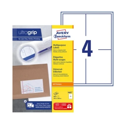 Afbeelding van Etiket Avery Zweckform 3483 105x148mm A6 wit 400stuks