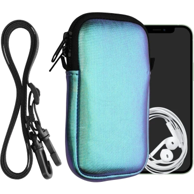 Afbeelding van kwmobile Tasje voor smartphones L 6,5&quot; Hoesje van neopreen in metallic petrol Phone case met nekkoord