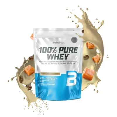 Afbeelding van BioTechUSA 100% Pure Whey Eiwitpoeder met BCAA en Glutamine Glutenvrij, Palmolievrij 21g Eiwit per portie, 454 g, Karamel Cappuccino