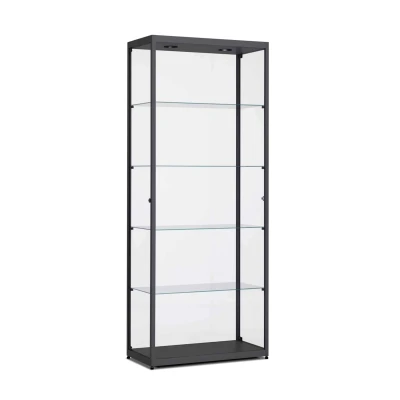 Afbeelding van Vitrinekast 200x80x40cm haaks zwart profiel met topverlichting en zijverlichting