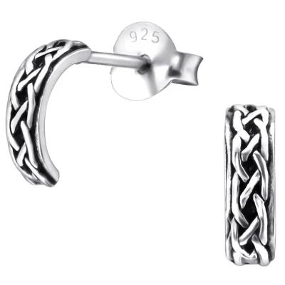 Afbeelding van JoyS Zilveren Bali oorbellen halve hoepel 8 mm kabel patroon geoxideerd