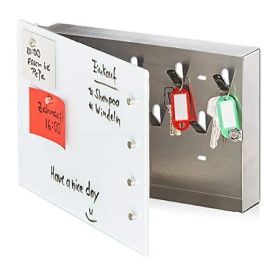 Afbeelding van Relaxdays Sleutelkastje met glassboard sleutelrekje magneetbord sleutelhouder 20 x 30 cm