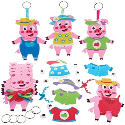 Afbeelding van Baker Ross FX564 Varken Mix en Match Sleutelhanger Sets Set van 8, Schuim Knutsel voor Kinderen
