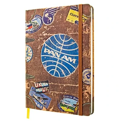 Afbeelding van Nostalgic Art Retro notitieboek, A5, Pan Am reisstickers cadeau idee voor reizigers, bullet journal gestippeld, vintage design
