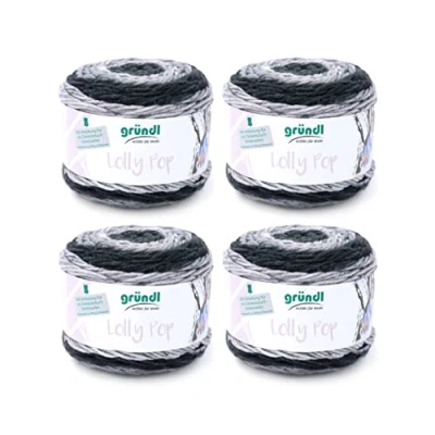 Afbeelding van Gründl Lolly Pop haak en breigaren (wollachtig wasbaar universeel garen, 100% polyacryl, 150 g/240 m, naalddikte: 5 6, 4 x g), Black Pepper Swirl, 24 10 cm