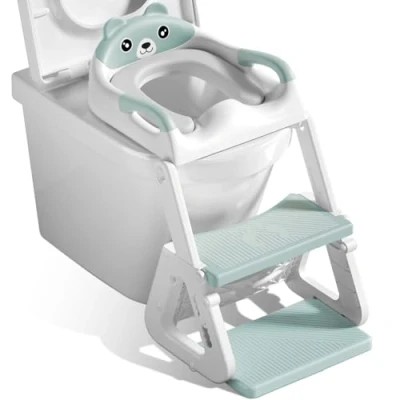 Afbeelding van JEDWKFA kindertoiletbril met trap, toiletladder voor kinderen, potje antislip, opvouwbaar, in hoogte verstelbaar, jongens en meisjes,