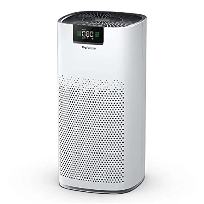 Afbeelding van Pro Breeze Luchtreiniger met UV Reinigend Licht, Ionisator en 3 Laags Filterysteem, Hepa Slaapstand, 4 Ventilatorsnelheden, Smart Air Quality Sensor, Luchtzuiveraar Cadr 460 m3/u