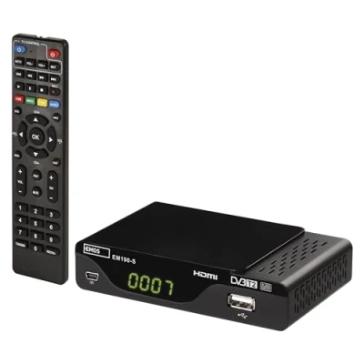Afbeelding van EMOS DVB T2 HD receiver H.265 HEVC met USB, HDMI, SCART en coaxiale aansluiting, afstandsbediening infraroodsensor, PVR, mediaspeler EPG functie, 1080p