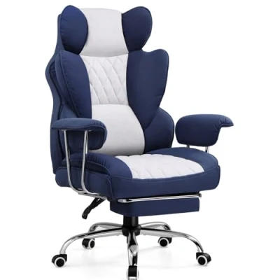 Afbeelding van GTPLAYER Ergonomische gamingstoel, verstelbare bureaustoel met voetensteun, rugleuning voor werk en spel (donkerblauw wit)