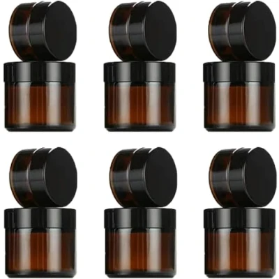 Afbeelding van Saijer Amber Lege glazen potjes, 12 stuks, leeg cosmeticaglas, crèmepotjes, bruine zalfpotjes, navulbare cosmeticahouder voor crèmes, lotions, etherische oliën, poeder, 10 ml, 30