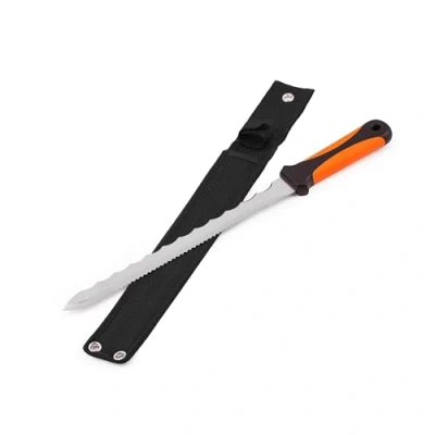 Afbeelding van MIVOS Professioneel isolatiemes met roestvrij staal, scherp dubbel lemmet, 280 mm, dubbelsnijdend isolatiewolmes 28 cm gekarteld messenzak, piepschuimmes