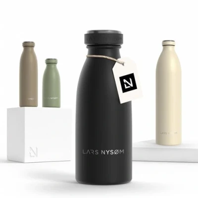 Afbeelding van LARS NYSØM &#039;Ren&#039; Roestvrijstalen drinkfles 350ml BPA vrij geïsoleerde waterfles 0,35 Liter Onyx Black