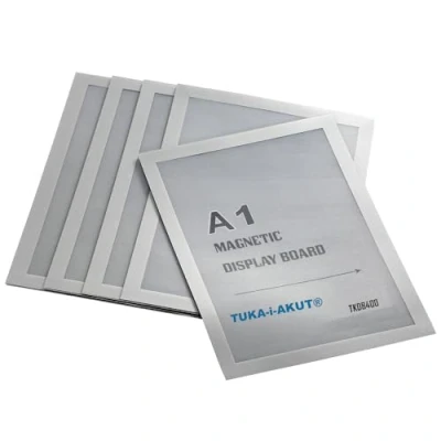 Afbeelding van TUKA i AKUT [5x] A1 Infoframe Magneetlijst met Zelfklevende Achterkant, Gemakkelijk Uitwisselbaare Magnetische Wissellijst voor Wanden en Deuren, Informatielijst Set van 5 Zilver Kleur, TKD8400 5x