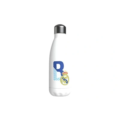 Afbeelding van Real Madrid roestvrijstalen waterfles, hermetische sluiting, met letter B ontwerp in blauw, 550 ml, witte kleur, officieel product (CyP Brands)
