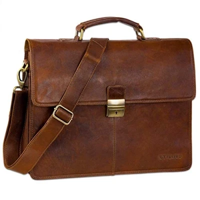 Afbeelding van STILORD &#039;Edward&#039; heren aktetas documenttas laptop tas zakelijk bureau met schouderband echt leer, Kleur:prestige bruin