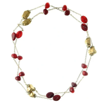 Afbeelding van Behave Lange ketting goud kleur met rode kralen 120 cm