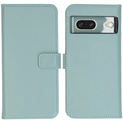 Afbeelding van Google Pixel 7 Hoesje Echt leder Selencia Bookcase Lichtblauw Telefoonhoesje