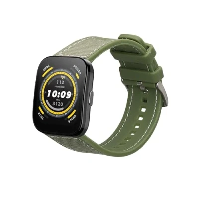 Afbeelding van kwmobile smartwatch bandje geschikt voor Huami Amazfit Bip 5 Unity / GTR 4 polsband Armband fitnesstracker Siliconen en nylon horlogeband in donkergroen