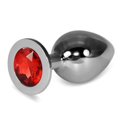 Afbeelding van Metal Butt Plug RoseBud Classic with Red Jewel Size L