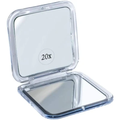 Afbeelding van Opvouwbare reisspiegel met 20 voudige vergroting, kleine spiegel voor make up op reis, 8,4 cm, mini vierkant, inklapbare upspiegel (zilver), x vierkante compacte (zilver)