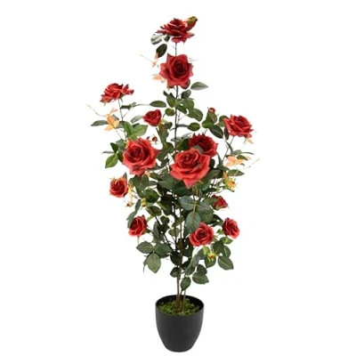 Afbeelding van Rozenstruik in pot, rozen, rozenstok, rozenboompje, kunstrozen, zijden bloemen, kunstplanten, decoratieve boom, plant, zijdeplant, kamerplant, decoratief, rood