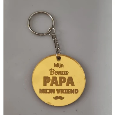 Afbeelding van Sleutelhanger rond goud &#039;&#039;Mijn bonus Papa, Mijn Vriend.&#039;&#039; papa vader spiegel acrylaat