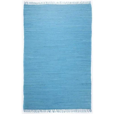 Afbeelding van Dhurry Vlekkerl, plat geweven tapijt van 100% katoen; handgeweven, wasbaar, aan beide zijden bruikbaar, 60 x 120 cm; turquoise, Happy Cotton