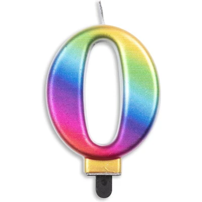 Afbeelding van Kaars 0 jaar Regenboog Metallic 8cm