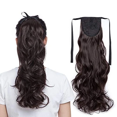 Afbeelding van SEGO paardenstaart clip in uitbreiding haarstuk haar golvend zoals menselijk donkerbruin 18 “(45cm) 90g