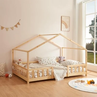 Afbeelding van [en.casa] Kinderbed Treviolo met uitvalbeveiliging 140x200 cm houtkleurig