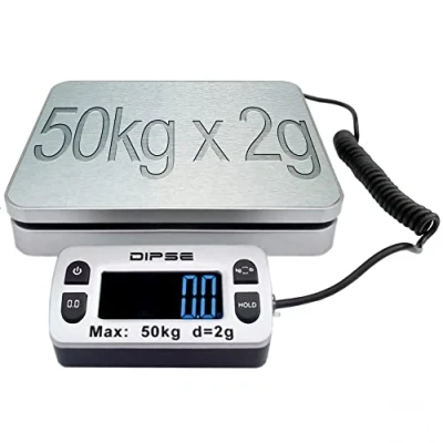 Afbeelding van DIPSE Parcel Mini 50 kg x 2 g digitale pakketweegschaal met weegvermogen in stappen van g, extern lcd display en roestvrijstalen weegplatform tarra functie pond