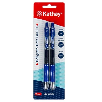 Afbeelding van Kathay 86210430 verpakking met 2 balpennen olieinkt, blauw, punt 1 mm, perfect voor kantoor