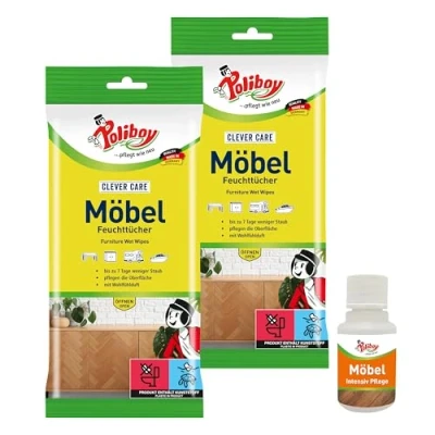 Afbeelding van Poliboy Staubmeister meubels vochtige doeken speciaal voor houten oppervlakken ontwikkelde reinigingsdoeken 2 pack 2x24 Made in Germany