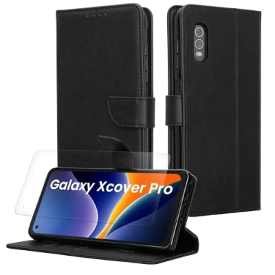 Afbeelding van kwmobile telefoonhoesje geschikt voor Samsung Galaxy Xcover Pro hoesje Smartphone case met pasjeshouder RFID blokkering en screenprotector In zwart